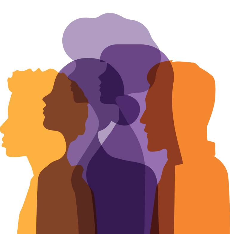 Silhouettes of people facing different directions, representing individuals affected by anal cancer and their support networks.