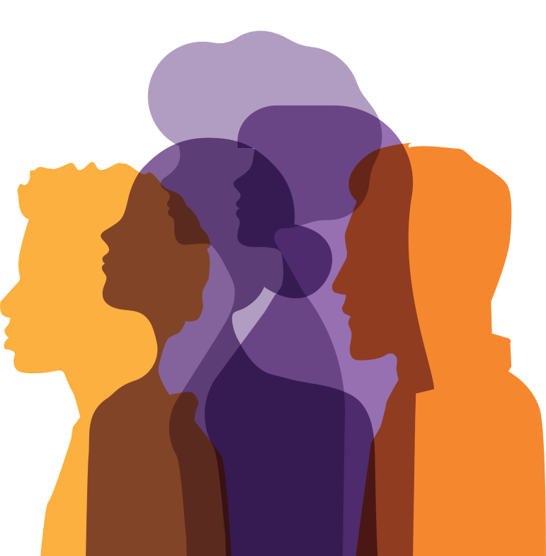 Silhouettes of people facing different directions, representing individuals affected by anal cancer and their support networks.